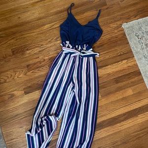 Wide leg striped jump suit